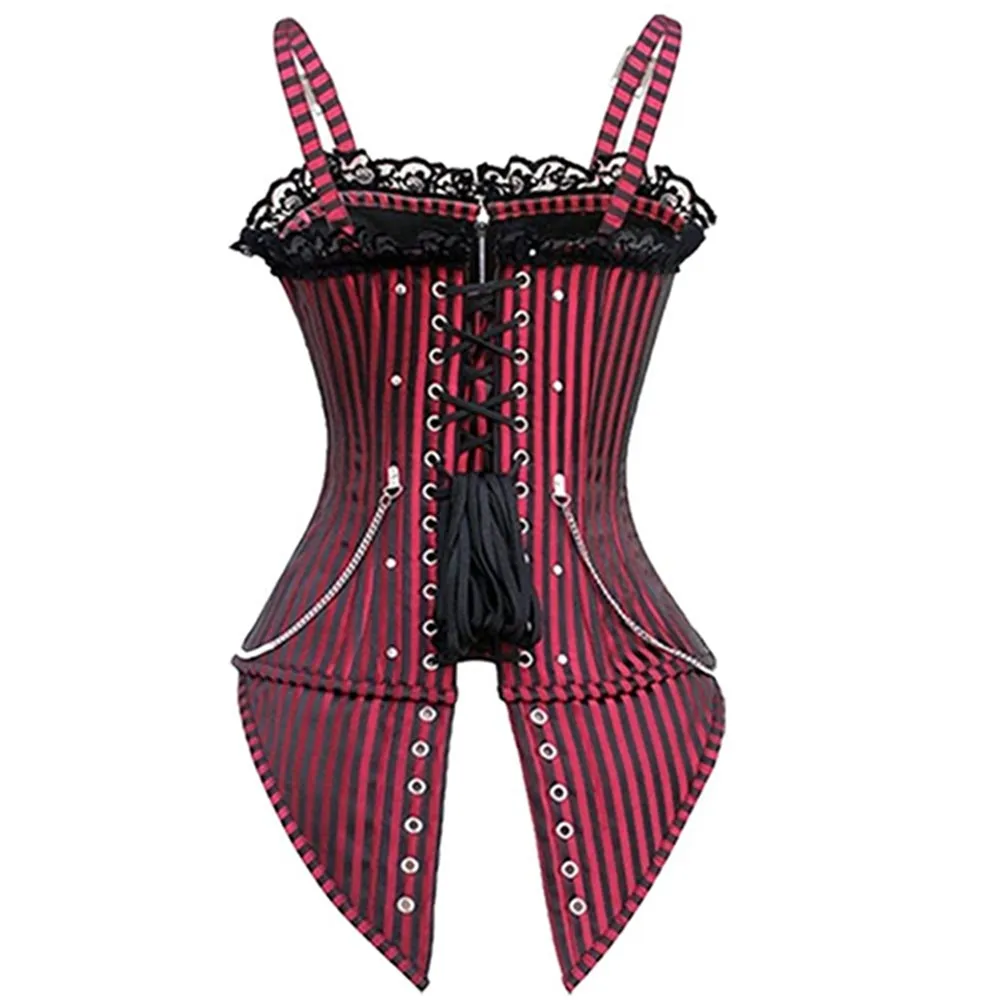 Description Picture 5 of itemWomen Corset Sexy Striped Zip Bustier Sling vest Punk Rock Style Gothic Clothes Body Shaper Slimming Corselet