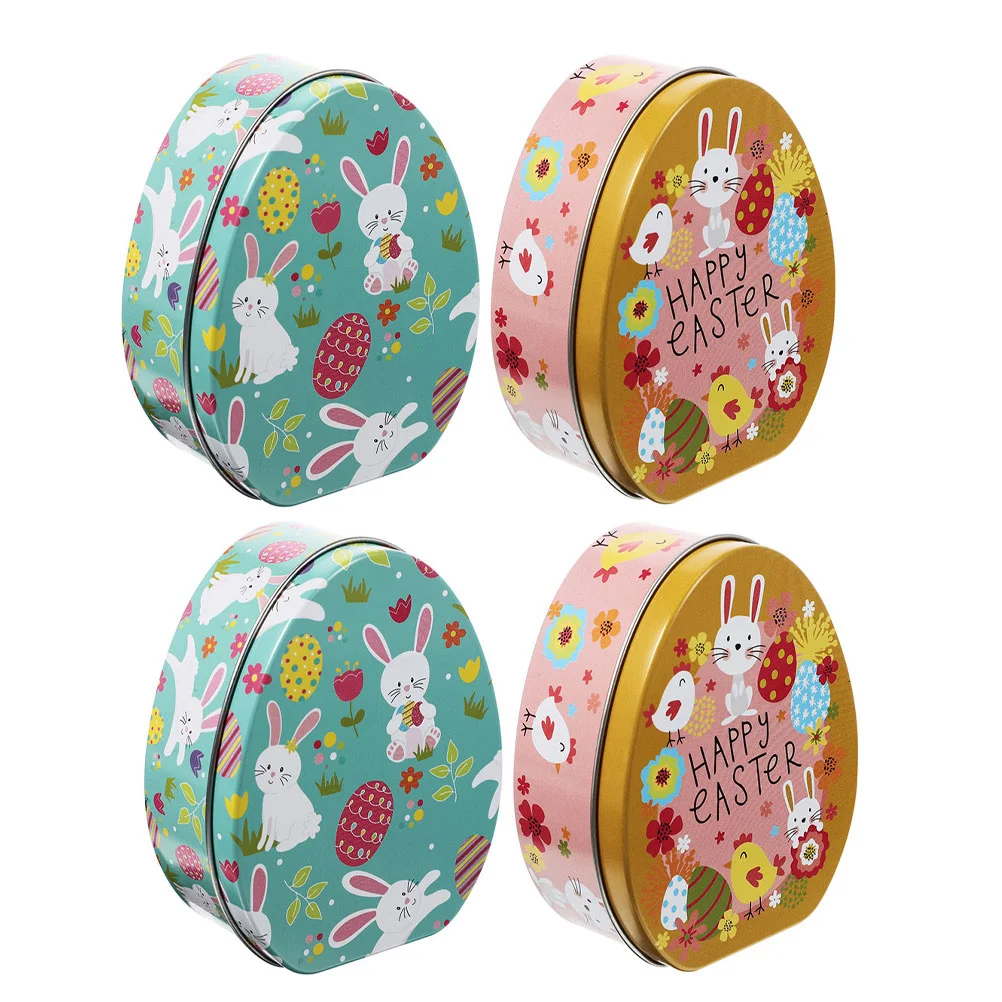 

4 Pcs Candy Gift Easter Box Treat Boxes for Favor Storage Case Container Tinplate Biscuit Holder Bunny Pattern Child