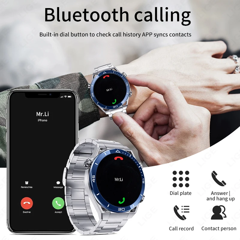 LIGE Brand GPS Smartwatch NFC ECG+PPG Bluetooth Call Waterproof Tracker Motion Bracelet Fitness Smart Watch Men Sport Watches 3