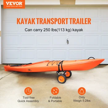 VEVOR Kayak Cart 250lbs Foldable Canoe Trolley Cart with 10'' Tires Support Foot for Paddleboards Float Mats Jon Boats 2