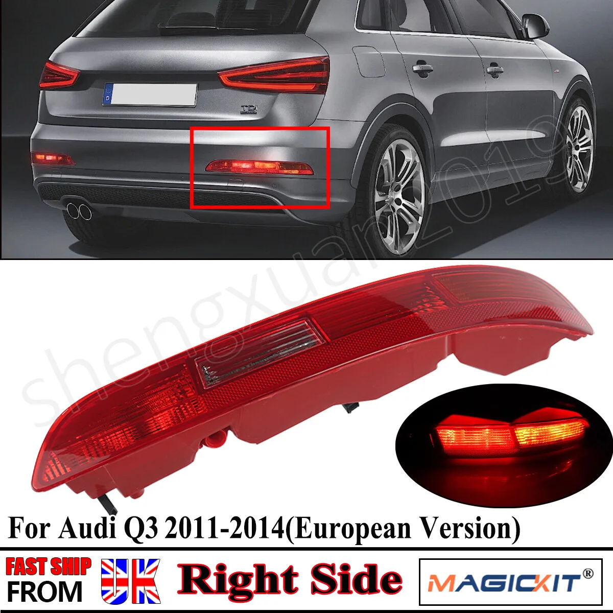 Red Right Rear Bumper Reflector Light For Audi Q3 8UB 8UG Brake Stop Fog Lamp Plug and Play Signal Light