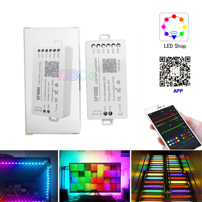 5V 12V 24V WS2812B RGB Pixels WiFi/Music LED Controller full color dimmer Bluetooth-compatible for SMD 5050 RGB LED Strip tape