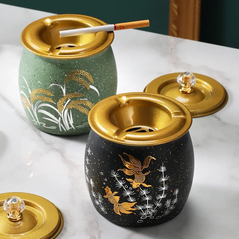 Stainless Steel Ashtray Home Living Room Cover Prevent Fly Ash Fashion Gift