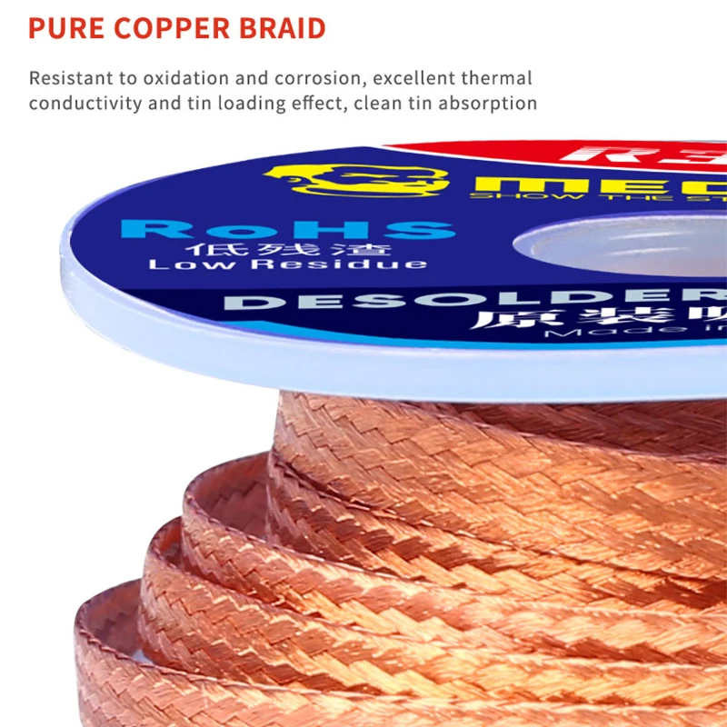 MECHANIC R300 1.0 1.5 2.0 2.5 3.0 3.5 4.0MM 1.5M Solder Wick Remover Desoldering Wire Desoldering Braid BGA Soldering Tools desoldering braid