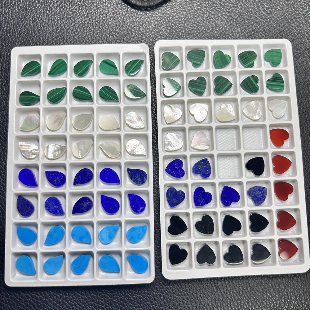 100 Pieces 1 Bag Natural Blue Agate Black Onyx Malachite Lapis Red Carnelian Shell 10x10x2mm Flat Heart Shape Gemstone