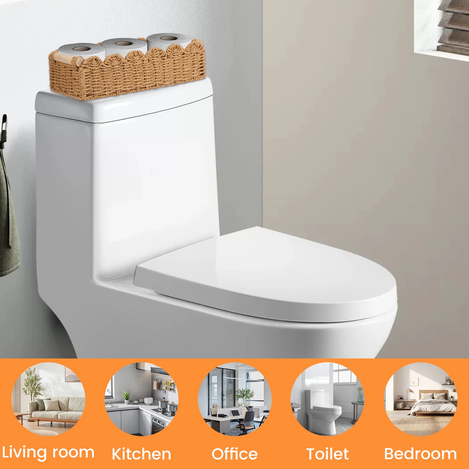 Handmade Storage Basket Desktop Woven Shelf Basket Rectangular Cosmetic Box Vintage Toilet Woven Box Organiser for Home Bathroom