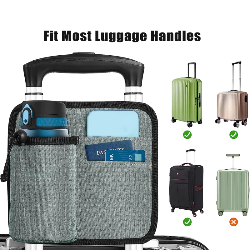 

Luggage Cup Holder Durable Free Hand Travel Luggage Drink Bag Air Ticket Fits All Suitcase Handle Bag Hanging Holder Storage Bag