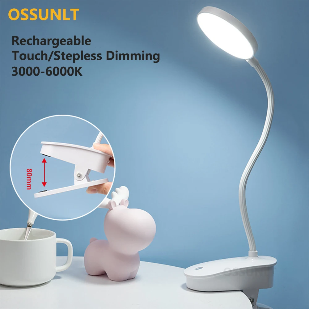

Clip Table Lamp USB Rechargeable Bedroom Night Light LED Desk Lamps Student Learning Reading Lamp Book Lights 3000-6000K Lampara