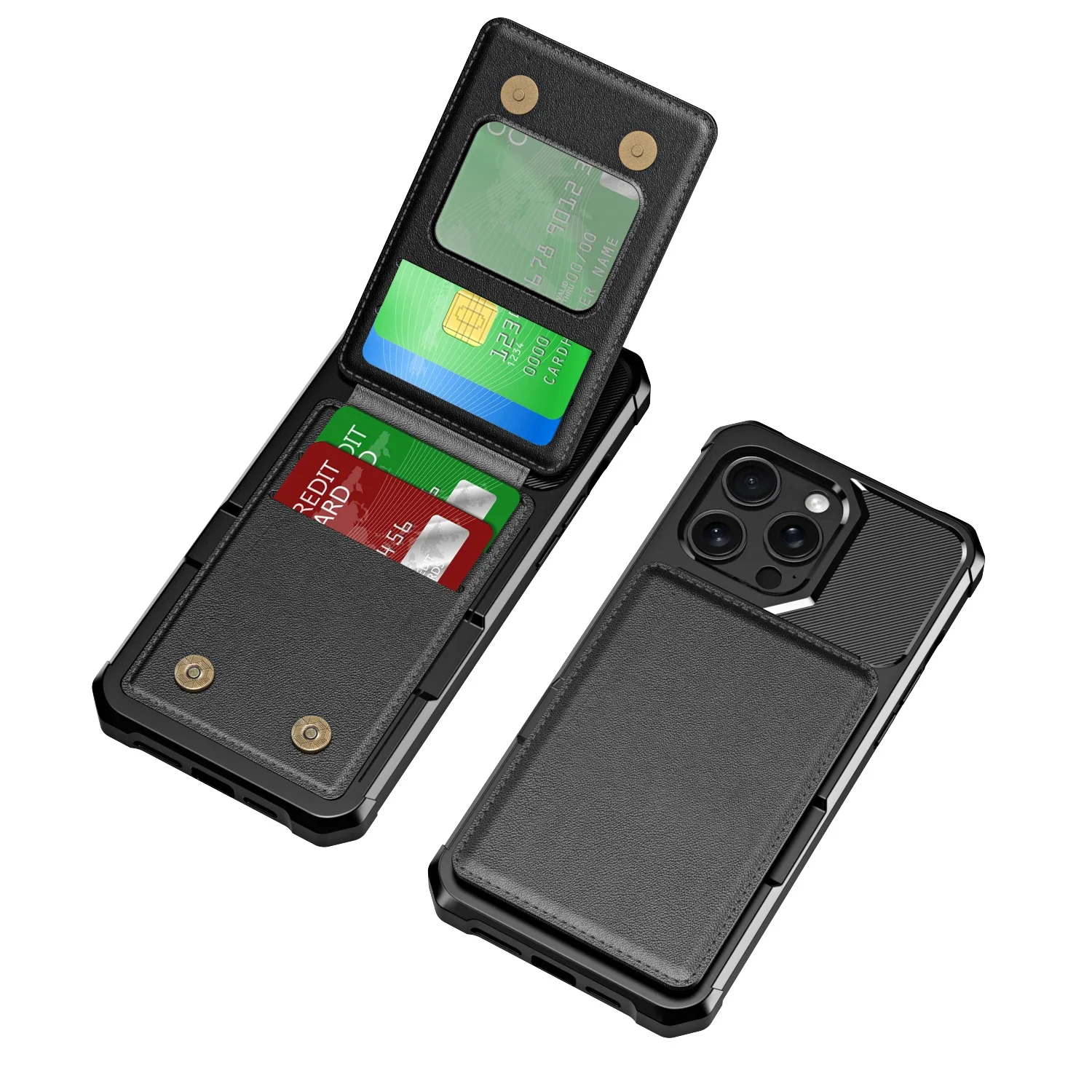 Leather Vertical Card Slot Wallet Case with Anti-Fall Stand and Double Magnetic Clasp