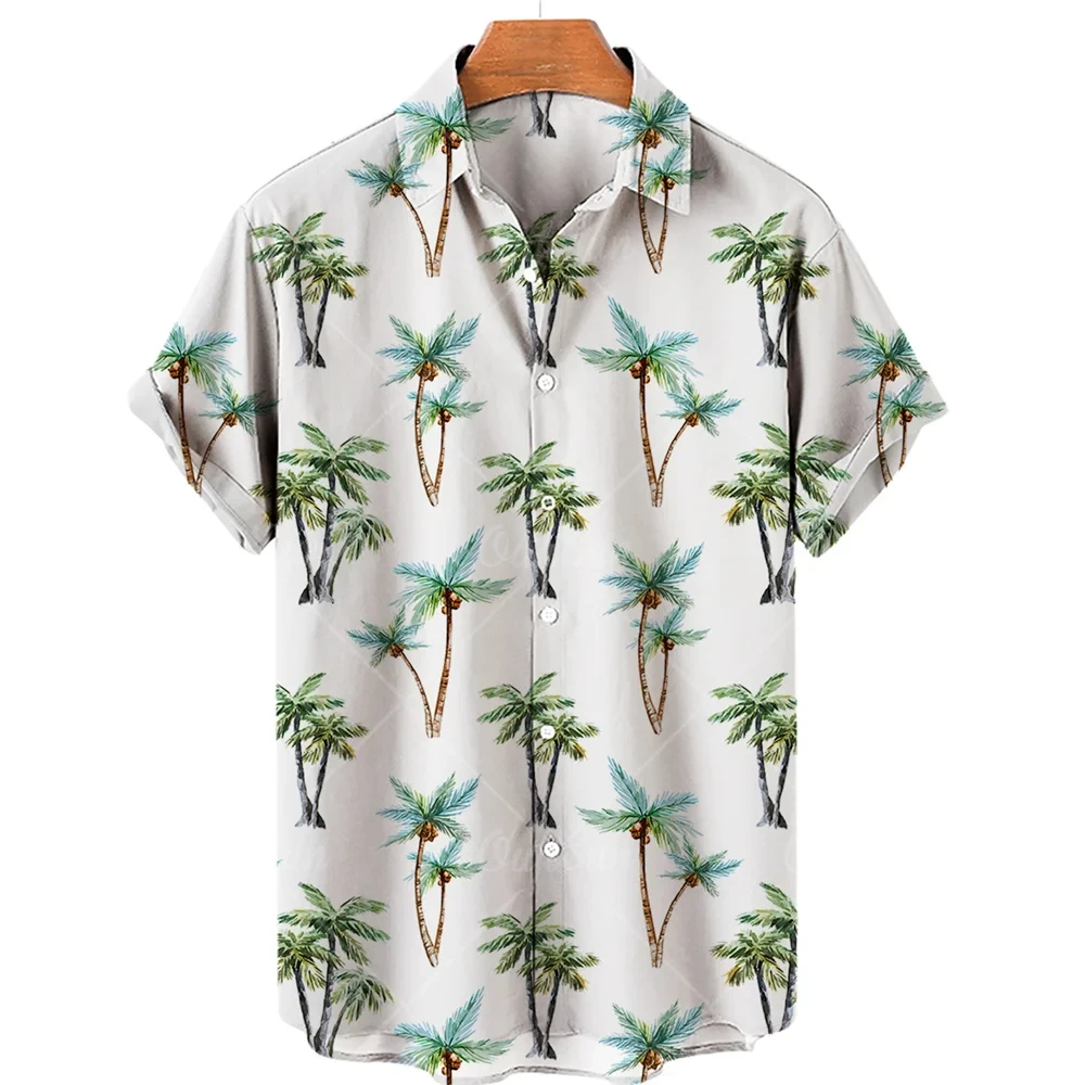 thumbnail image 1 of Camisa de manga corta con estampado 3D de árbol de coco para hombre, estilo hawaiano, para vacaciones en la playa, holgada, de talla grande, para verano de 2024, 1 of 5