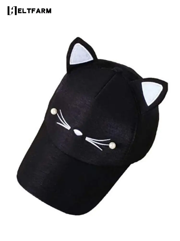 Kajeer Cute Cat Adjustable Baseball Cap Hat Women Snapback Hat Cotton Trucker Hat Ponytail Cap 