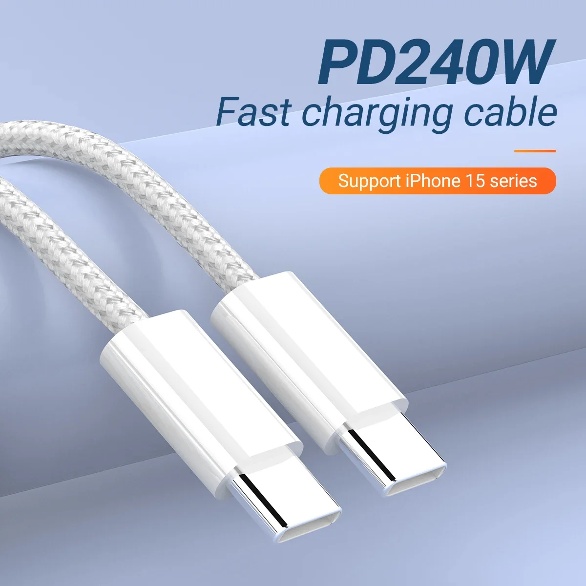 Фото Кабель USB C на USB C 240 Вт, кабель для быстрой зарядки USB C на Type C для MacBook Pro, iPhone15/15Pro/15Plus/15ProMax, iPad Pro 2020 №2