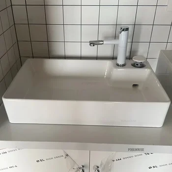 โมเดิร์นเซรามิคห้องน้ําอ่างล้างจานบ้านระเบียงอ่างล้างหน้าเดี่ยวเครื่องซักผ้าเคาน์เตอร์อ่างล้างหน้าออกแบบซ่อนท่อระบายน้ําอ่างล้างหน้า 1