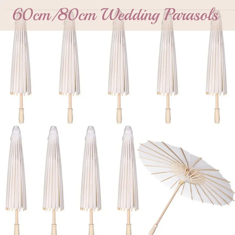 

15/20PCS Parasol Umbrellas 60cm 80cm Wedding Paper Umbrella Photo Cosplay Prop White DIY Umbrella for Bridal Baby Shower Party