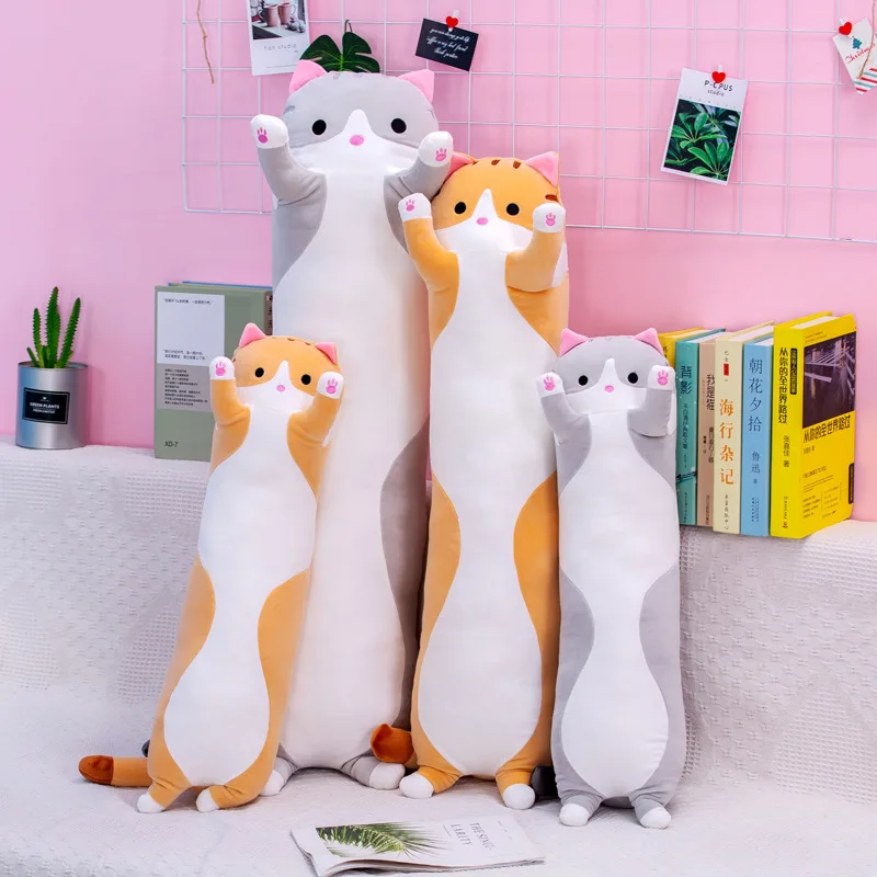 130cm Kawaii Soft Long Cat Pillow Plush Toys Stuffed Bed Office Nap Pillow Bed Sleep Cushion Home Decor Gift Doll for Kids Girls 6