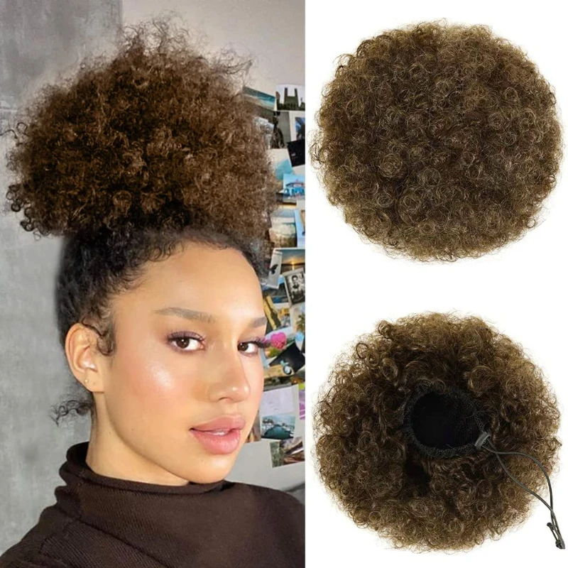 

Fashion Afro Hair Puff Fluffy Curly Wig Chignons Clip Synthetic Hair Extension Messy Bun Hairpieces for Woman Daily Use