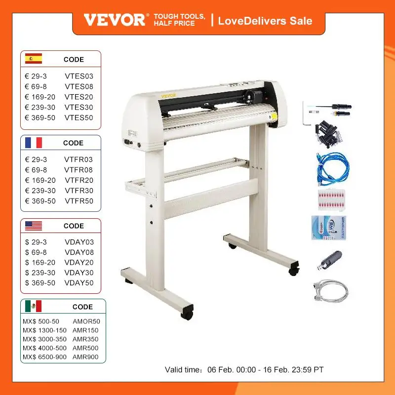 Vevor Plotter Da Taglio Cutter Da 72Cm / 87 Cm, Macchina Per Tagliare Vinile Con Software A Colore Bianco / Blu, Con Supporto Robusto Professionale St