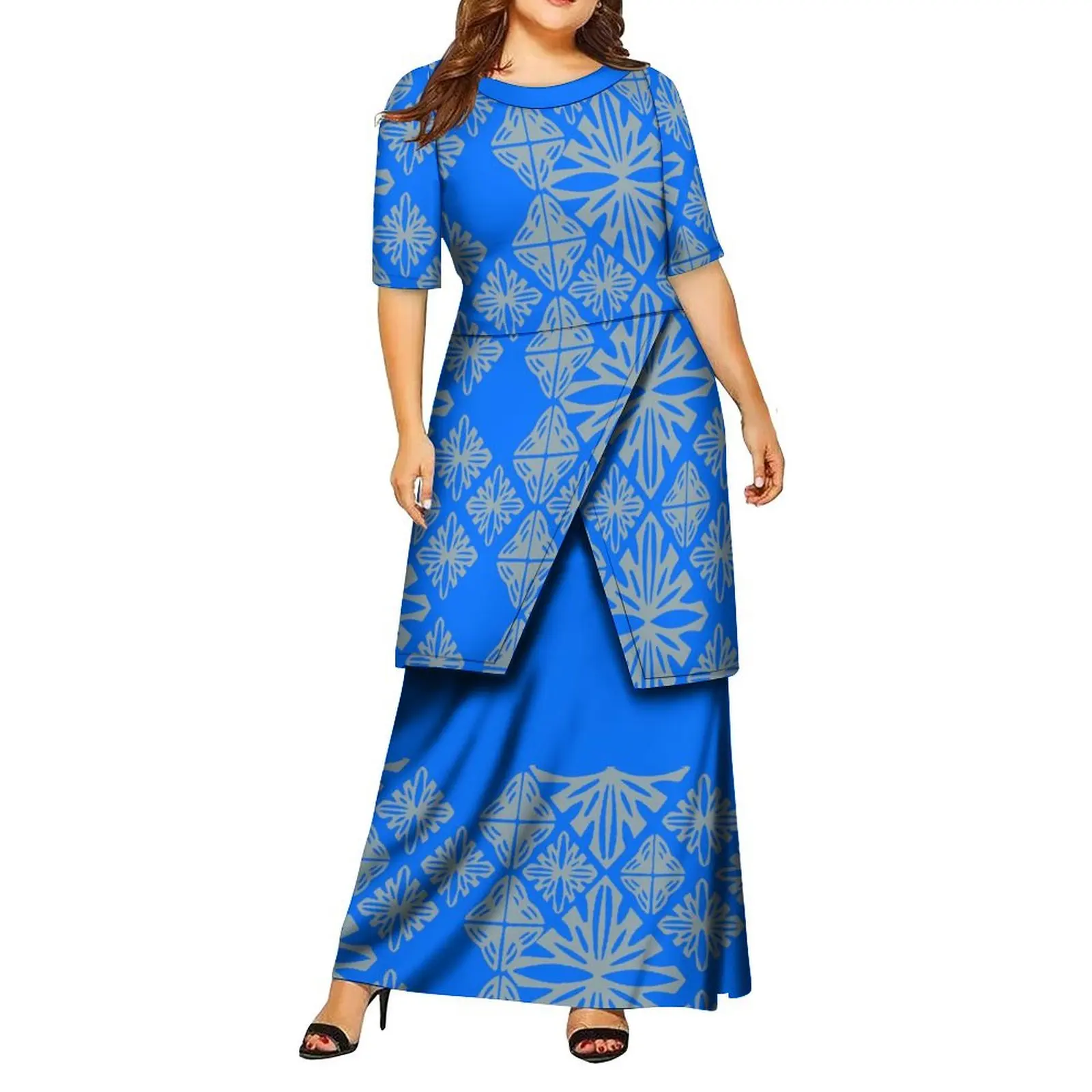 2025 New fashion Samoan tribal clothing brand design hot selling puletasi dress set social Puletasi women free shipping