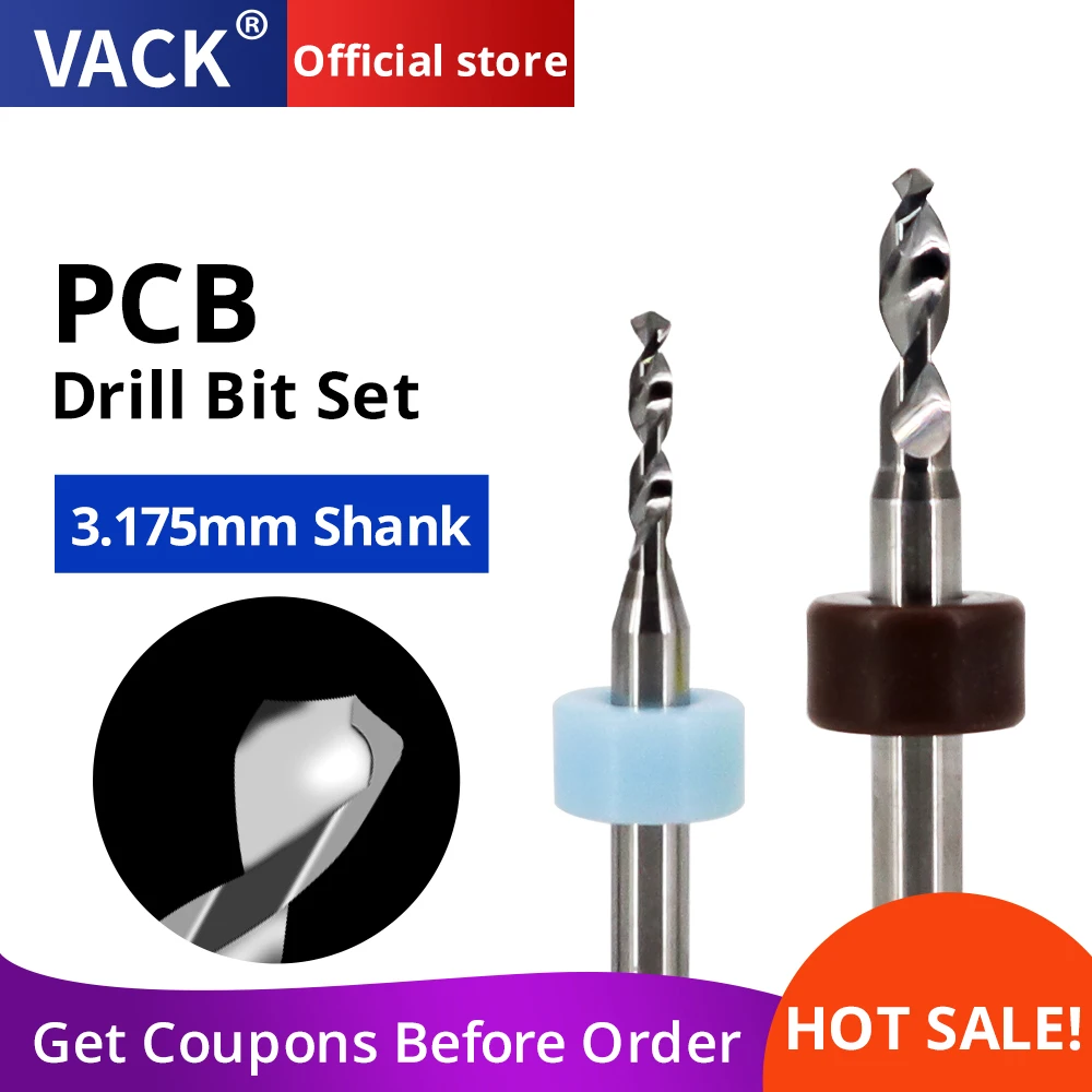 VACK 3.175 Shank Carbide PCB Drill Bits For Print Circuit Board 10Pcs CNC Drilling Bit Set Micro Engraving Endmill 1mm 2mm xcan pcb drill bit set 1 1mm micro drill bits 3 175mm shank pcb print circuit board carbide drill cnc drilling bit set