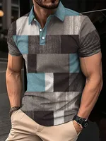 Mode élégant Harajuku coupe ajustée Ropa Hombre ample décontracté tout Match treillis hommes POLO imprimé bouton à manches courtes hauts 2