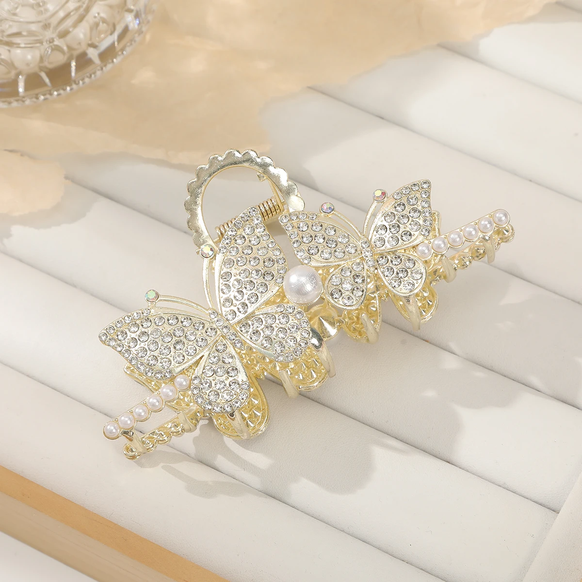 11cm Alloy Butterfly Hair Claw New Golden Sliver Hairpin Ponytail Rhinestone Hair Clip Fashion Women Styling Hair Accessories