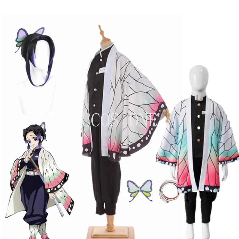 

Kostum Cosplay Kimono Anime Halloween Pakaian Identitas Cosplay Anak-anak Dewasa Pembunuh Setan Kimetsu No Yeyang Kochou Shinobu