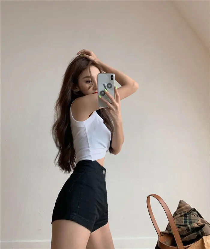 2022 Summer Denim Shorts Women Sexy Vintage Streetwear Summer Solid Zipper Stretchy High Waisted Jeans Skinny Short Female Pants winter dresses for women