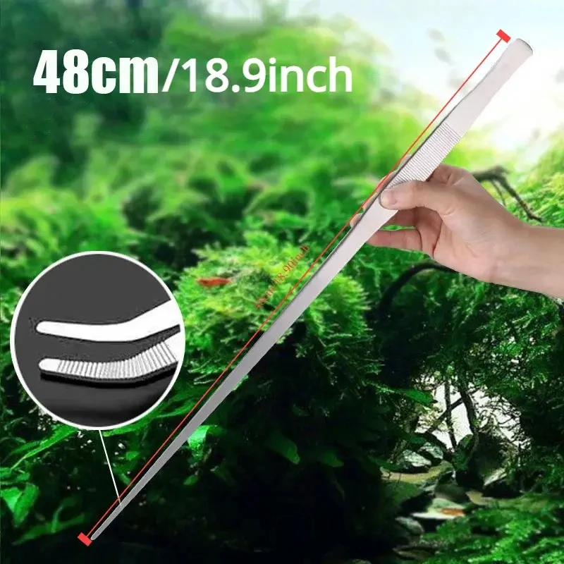 Aquarium tweezers 48cm Stainless Steel Fish Tank Plant Aquascape Tools Straight Curved Forceps Clip Aquatic Feeding Tongs