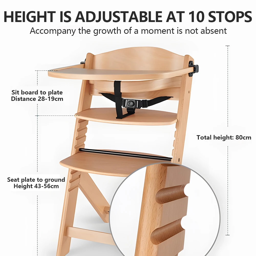 Solid wood baby feeding dining chair with tray Multi functional Growth