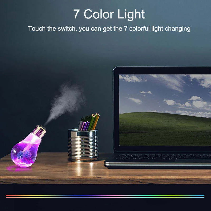 Colorful Light Bulb Humidifier Usb Night Light Desktop Led Lights Home Bedroom Office Study Car Air Humidifier Ambience