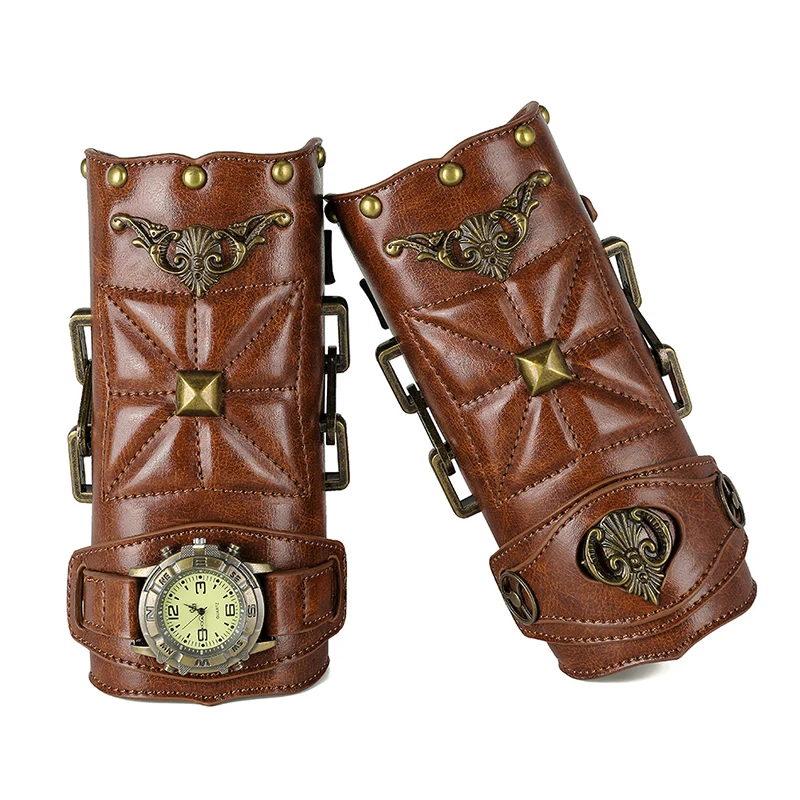 Steampunk Medieval Wrist Watch Knight Bracer Vintage Gothic Band Guard PU Leather Wrister Armor Prop Knight Cosplay Anime Men - Image 2