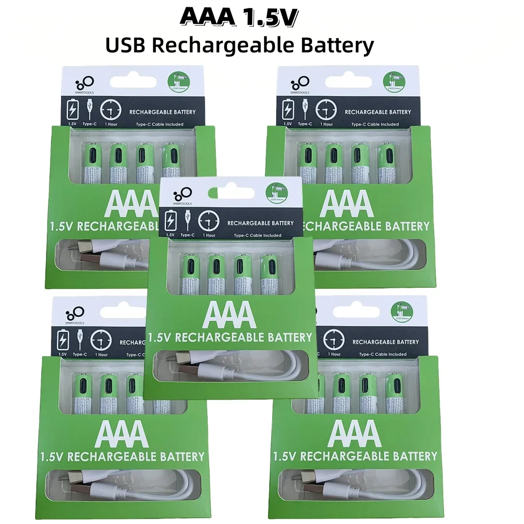 ENEGON USB-C AAA-batterijen (4 stuks) 925 mWh 1,5 V AAA batterijen oplaadbaar lithium-ion met 4-in-1 oplaadkabel - direct opladen via type C, geen oplader nodig, langdurige stroomvoorziening