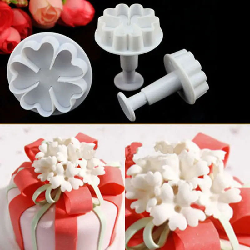 

3Pcs/Set Fondant Sugar Craft Biscuit Love Rose Petal Cookie Cutter Heart Flower Plunger Cake Mold Pastry Tool Wedding Decoration