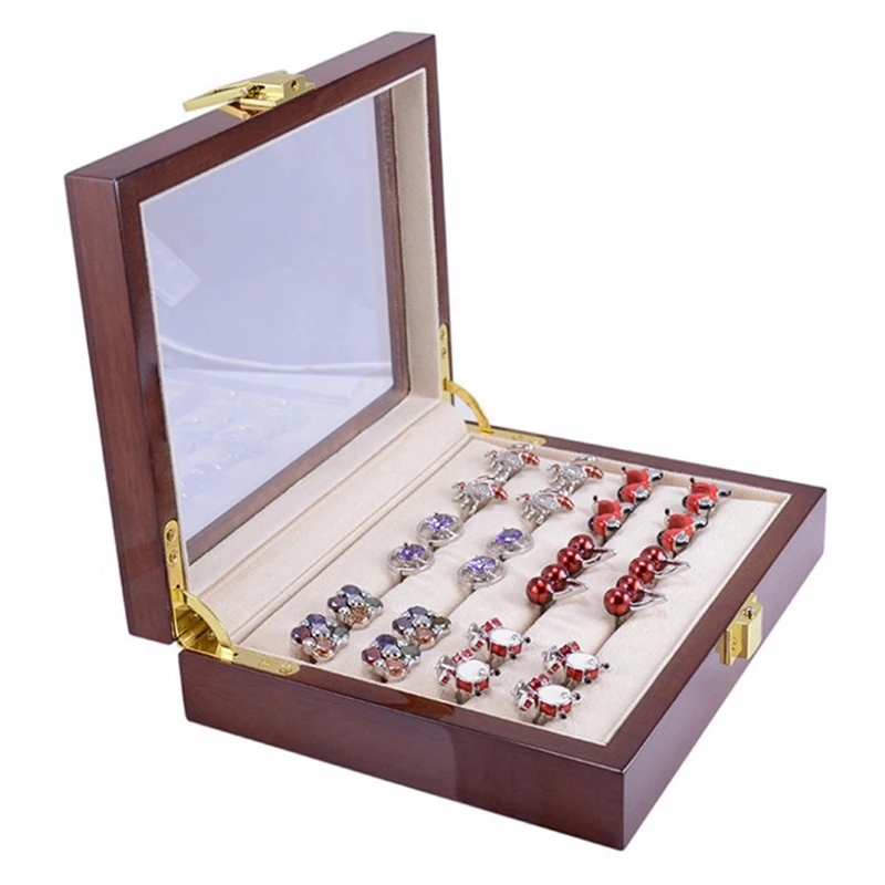 

1 Piece Glass Cufflinks Box For Men Painted Wooden Collection Display Box Storage Jewelry Display Box Rings Jewelry Box
