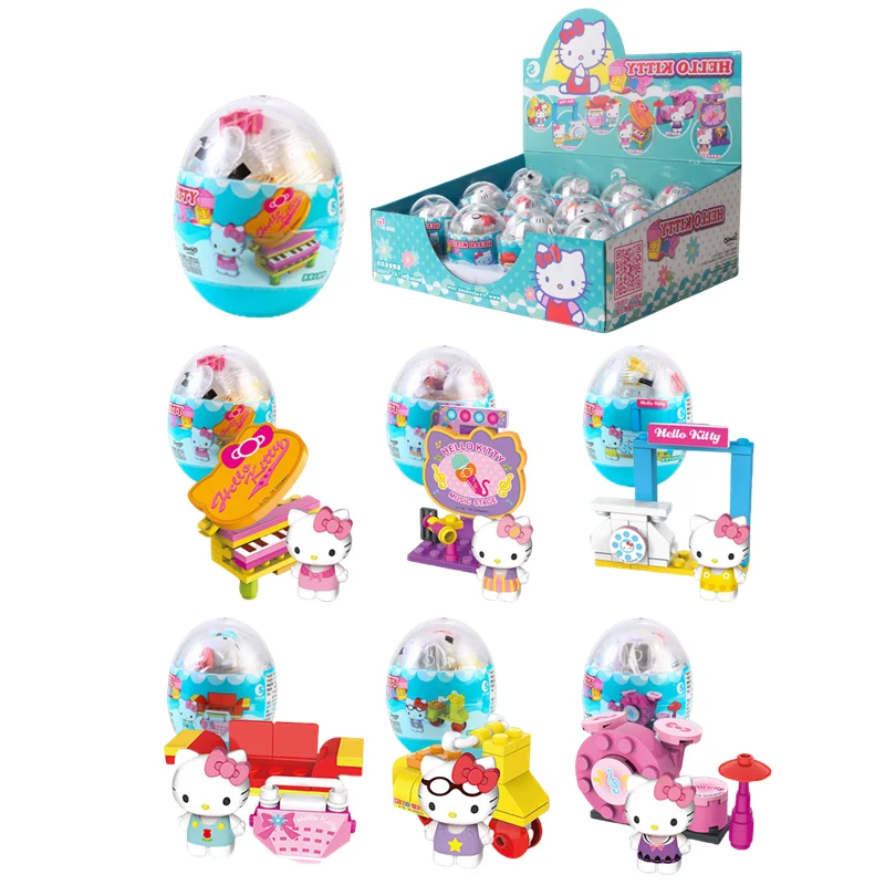 Sanrio 헬로 키티 액션 피규어 인형 모델 장식품 트위스트 에그 키즈 퍼즐 교육 빌딩 블록 장난감 축제 선물