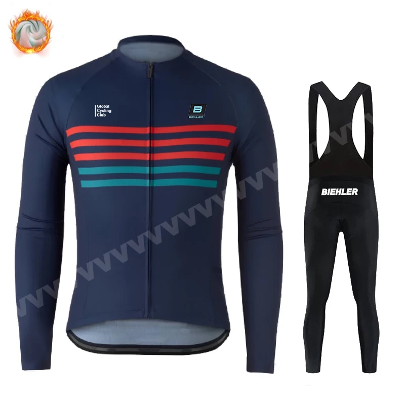 

New SYN Cycling Clothing Winter Mens Long Sleeve Warm Fleece BIEHLER Comfortable Cycling Jersey Suit Cycling Long Pants Set