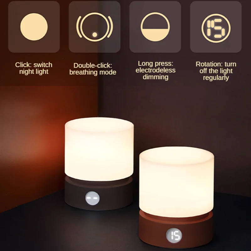 

New Simple Cylindrical Lamp Bedside Desktop Atmosphere Lamp Breathing Sleep Night Light Stepless Dimming Design