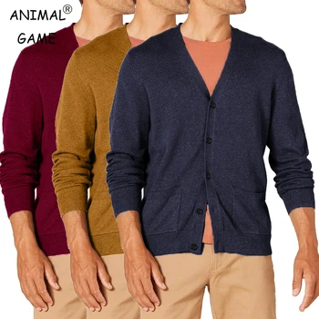 Mens Knit Slim Fit Cardigan Sweater V Neck Casual Button Down Sweaters Long Sleeve Fall Outwear with Pockets Outdoor Coats
