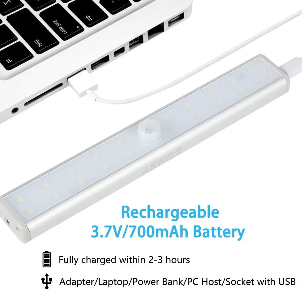 3pcs Rechargeable Wireless Closet Lights 20LED Stick-On Portable Under ...