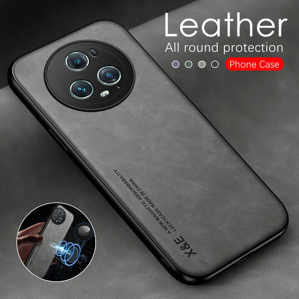 Фото Новый стиль для Honor Magic5 Pro искусственная кожа задняя крышка из овечьей кожи Hnor Honr Magic 5 Lite 5 Lite 5Pro искусственная кожа автомобильный магнитный держатель Shockp №1
