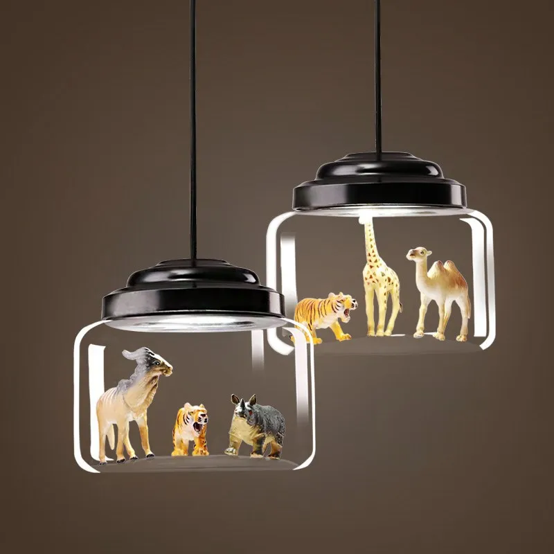 Children's Room Chandeliers DIY Animal Glass Lamps Nordic Cartoon Creative Baby Room Nursery Boy Girl Bedroom Bedside Chandelier