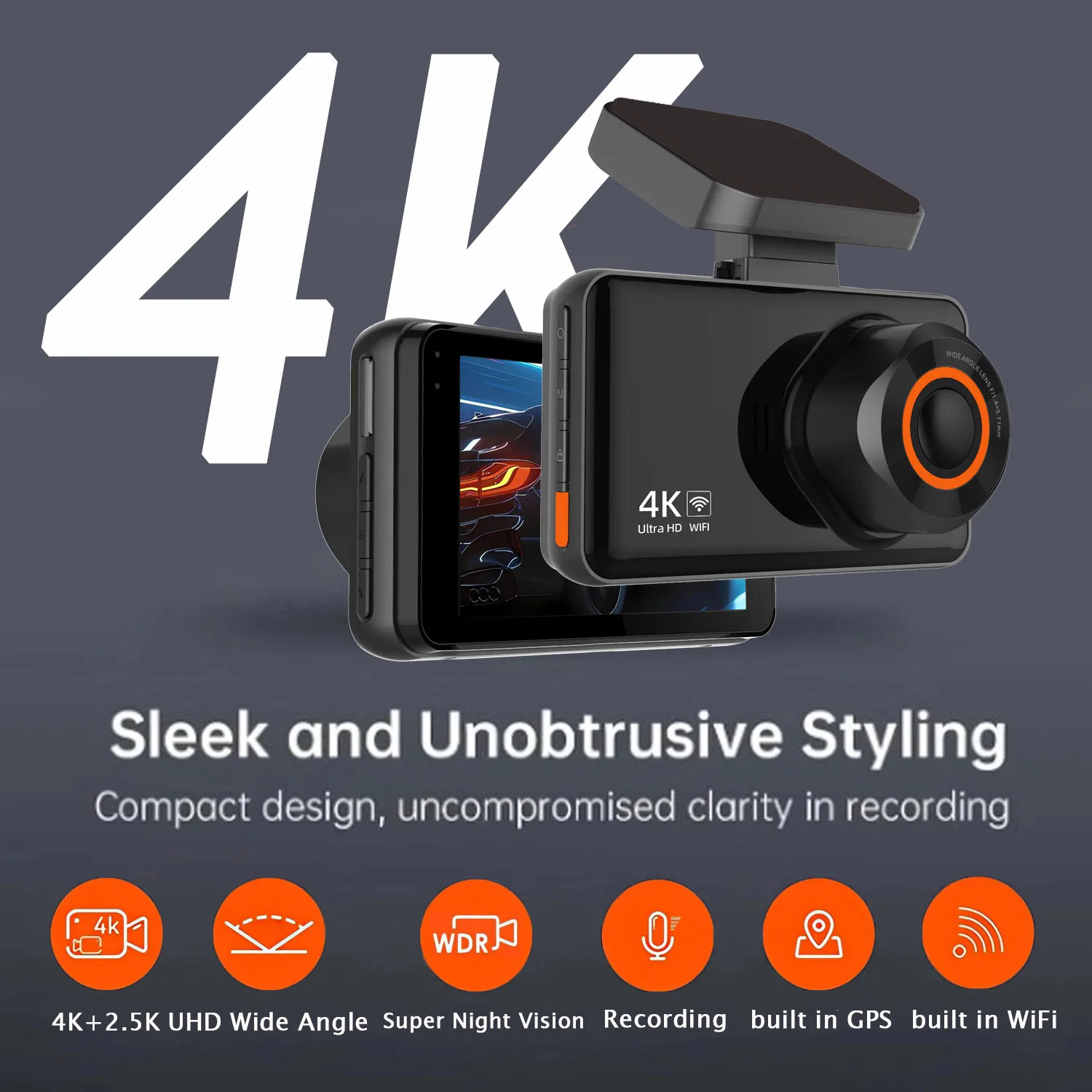 Dual Lens 4K+2.5K Dash Cam Recording Car Camera DVR WDR Night Vision Video Recorder Built In WiFi GPS Black Box Rear View Camera