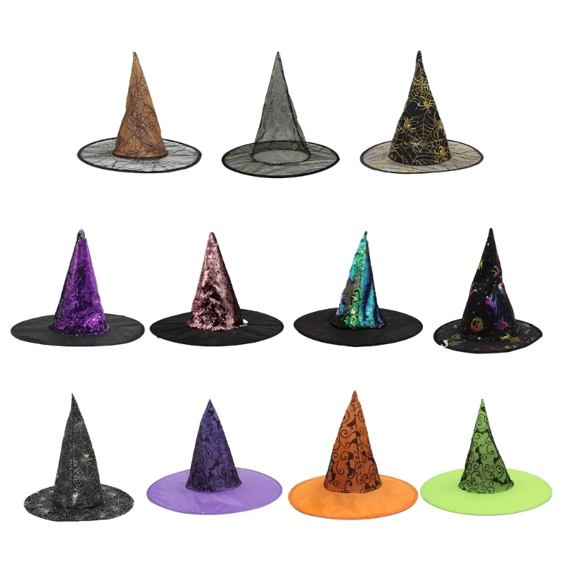 

Sequins Tulle Witch Hat for Halloween Decorations Masquerade Cosplay Costume