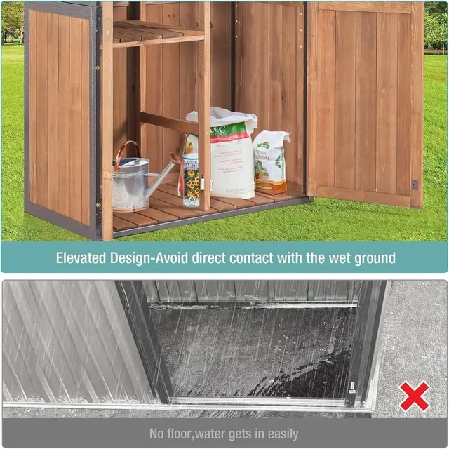 Abri de rangement de jardin extérieur avec cadre en métal et étagères réglables pour patio et pelouse (marron) 5