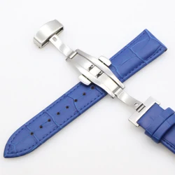 Luxurious Genuine Leather Watch Strap with Butterfly Buckle and Tool Kit - 22mm (Blue)