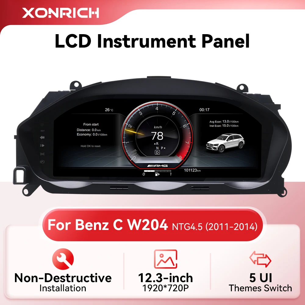 Tablero de instrumentos digital HD de 12.3'' para Mercedes Benz C W204 NTG4.5 2011-2014 Plug & Play, grupo de instrumentos virtual, velocímetro LCD 1