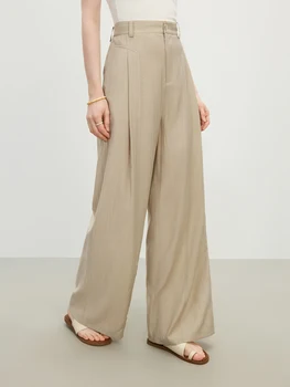 FSLE Pantaloni casual drappeggiati larghi e versatili Donna 2025 Estate Nuovi pantaloni dritti per pendolari a vita alta 25FS12499 1