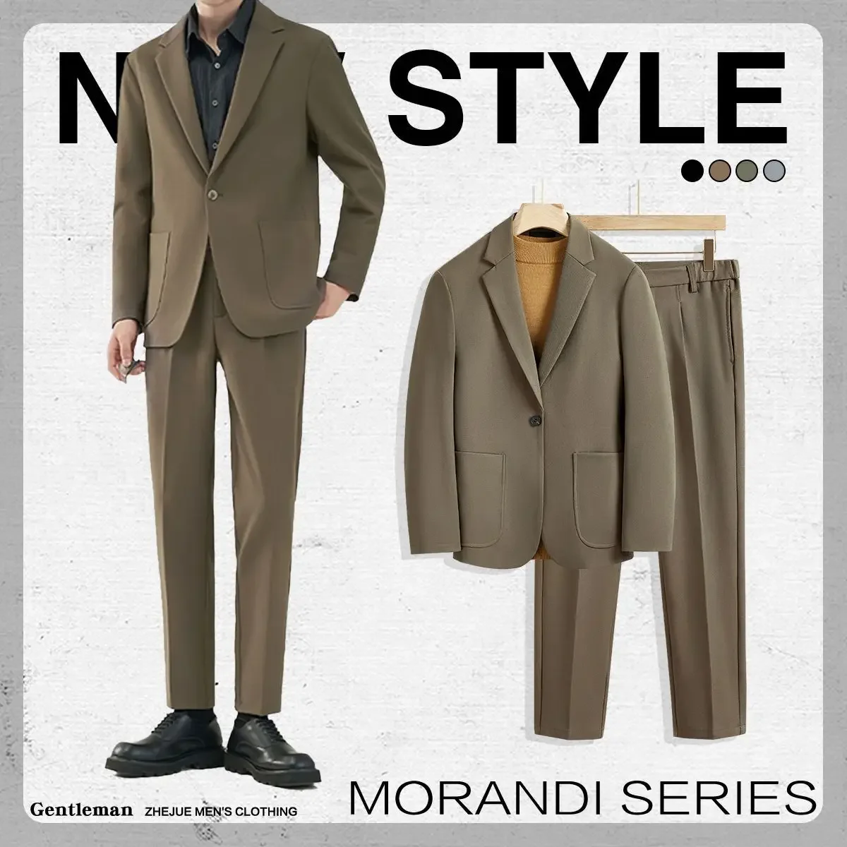 thumbnail image 1 of Conjunto de 2 piezas para hombre, color sólido, tendencias juveniles, disfraces, pantalones de ceremonia, trajes y blazers completos para hombre, ropa clásica elegante, 1 of 5