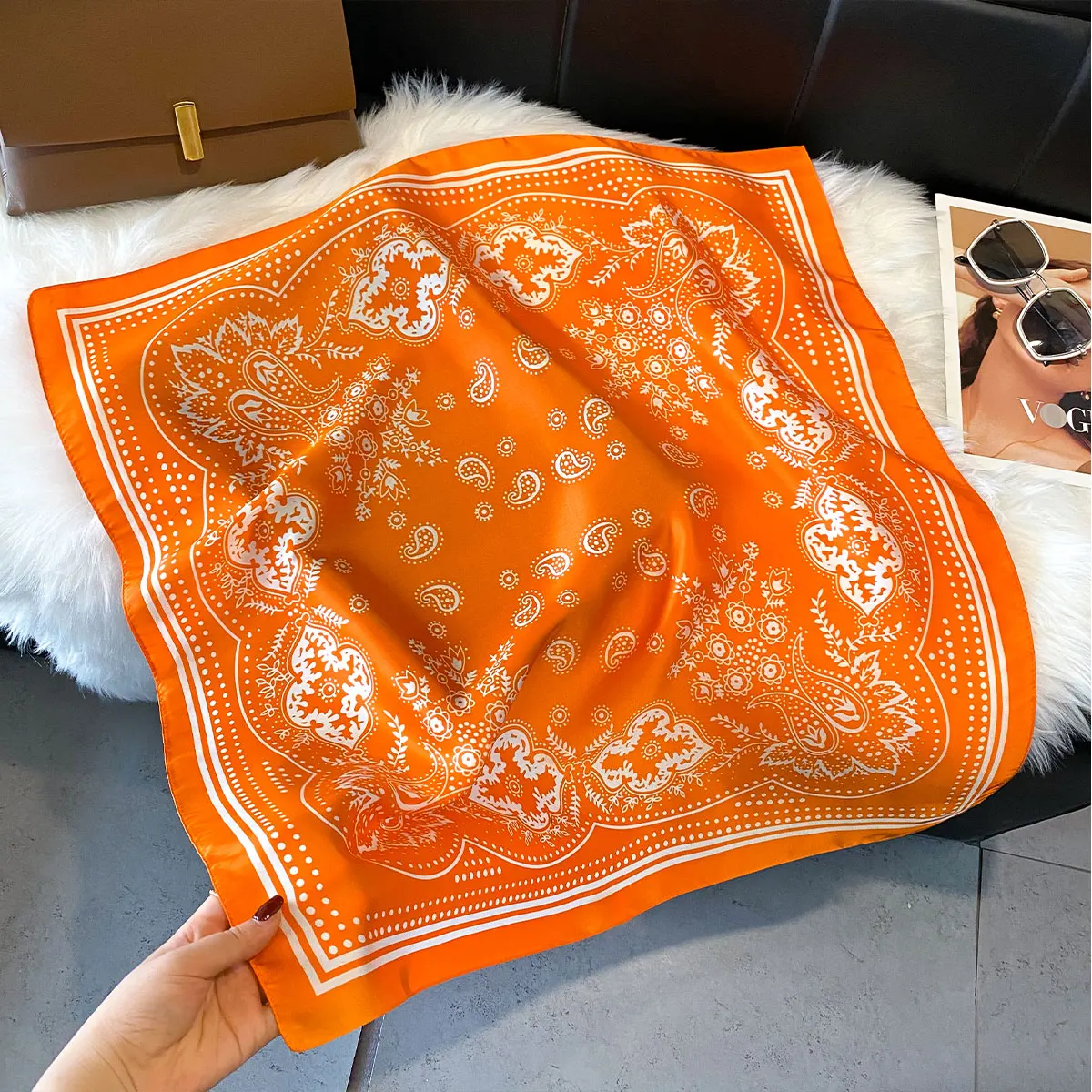 70x70cm Women Scarf Silk Feeling Hair Neck Square Brand Office bandanna muffler Waiter Flight Attendants Handkerchief wrap