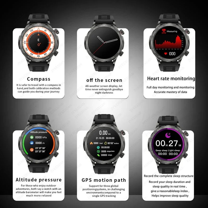 2025 New Bluetooth Call Smart Watch Men For Huawei AMOLED HD Large Screen Heart Rate NFC IP68 Waterproof GPS Sports Smart Watch 6